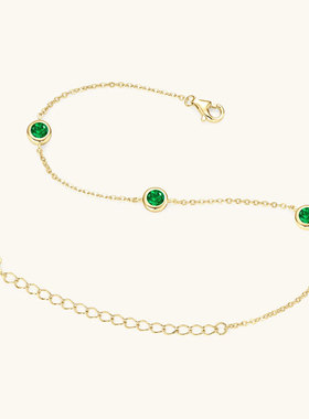 跨境新品网红ins仿祖母绿手链时尚简约三石手饰品气质925纯银手链