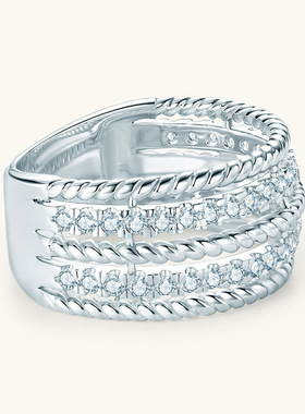 跨境欧美热卖款麻花镶钻镂空戒指个性创意仿真莫桑石钻戒情侣婚戒