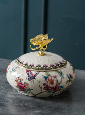 跨境美式复古陶瓷首饰盒家居储物罐收纳盒创意欧式陶瓷工艺品摆件