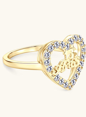 欧美直播网红爱心字母仿莫桑戒指女轻奢ins风食指戒指环饰品批发