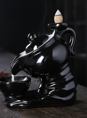 静尘跨境陶瓷烟倒流香薰炉工艺品摆件创意茶壶檀香倒流炉家居饰品