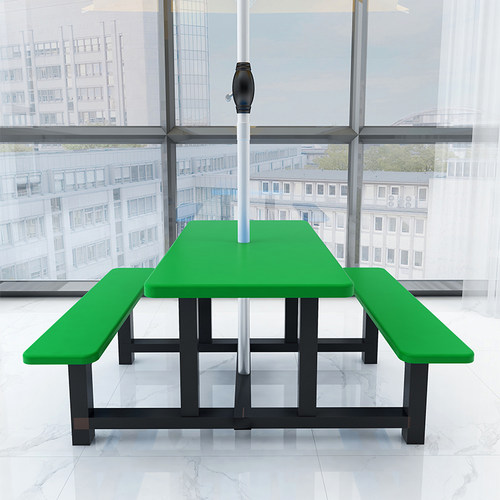 玻璃钢连体餐桌组合插伞公司员工饭堂餐桌餐厅四位定制食堂餐桌椅 - 图2