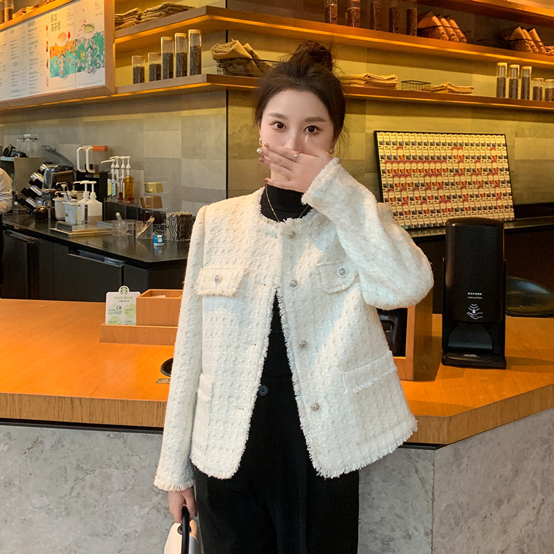 2026春季新款亮丝流苏小香风外套气质显瘦百搭圆领短款毛呢上衣女,淘宝优惠券,粉丝福利购,淘宝优惠卷