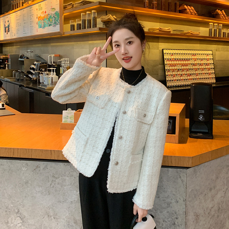 2026春季新款亮丝流苏小香风外套气质显瘦百搭圆领短款毛呢上衣女,淘宝优惠券,粉丝福利购,淘宝优惠卷
