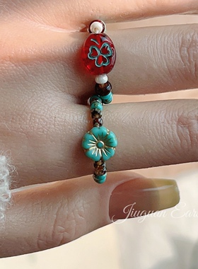 绿色小花戒指指环捷克珠