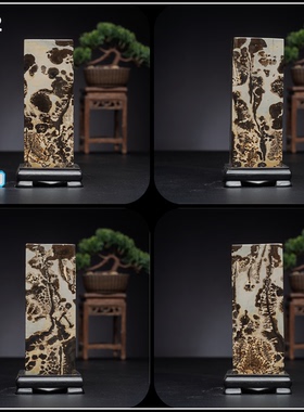 内有福利国画石草花石奇石小方柱17.5×6×6四方来财风水摆件TX