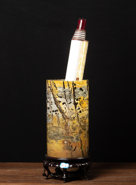 多款草花石国画石奇石匠手作通底款大圆柱直筒花盆居家中式书画筒