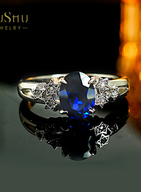 轻奢彩宝鸽子蛋皇家蓝925银戒指