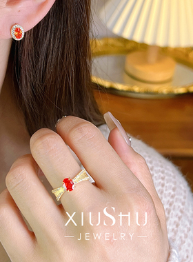 中古风芬达橙925银百搭气质戒指