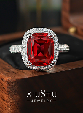 新年好运鸽血红925纯银戒指