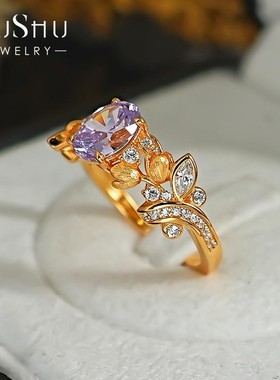 紫气东来梦幻鸽子蛋戒指女拉丝紫荆花925银指环中古风国潮