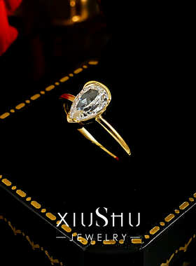 日韩轻奢水滴925银碎冰切戒指