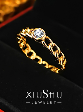 中古风简约925银古巴锁链戒指