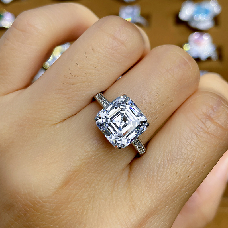 仿真钻戒指女公主方宝塔切割925纯银进口高碳钻个性小众设计066-图1