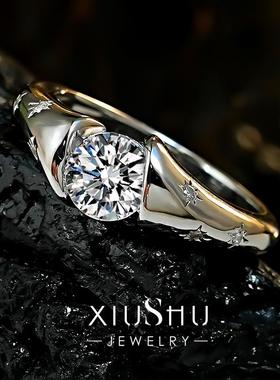 清冷仿真圆钻戒指女925纯银镀金