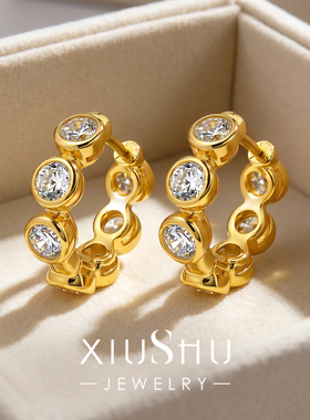 中古风金链泡泡钻925银耳圈