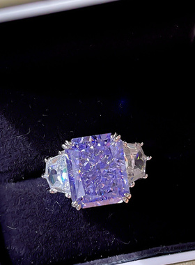 雷迪碎冰切紫蓝宝纯银戒指女