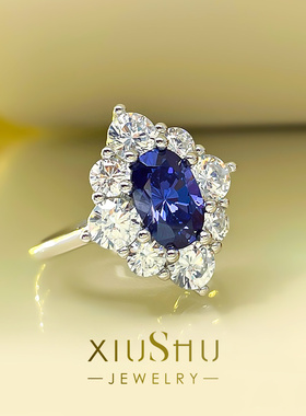 轻奢坦桑蓝色项链满火彩彩宝款吊坠女小众设计高级感925纯银