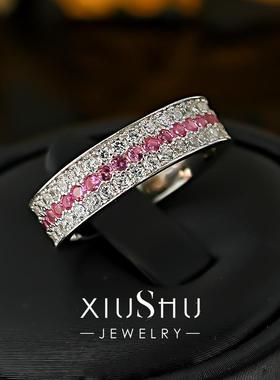 高贵复古925银满钻排钻戒指