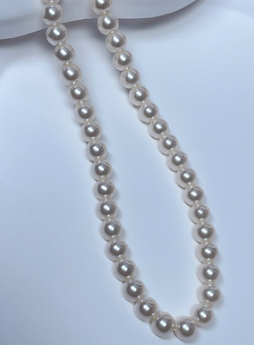 通体银项链施家珍珠颈链6mm高亮珠珠毛衣链链送礼百搭带礼盒