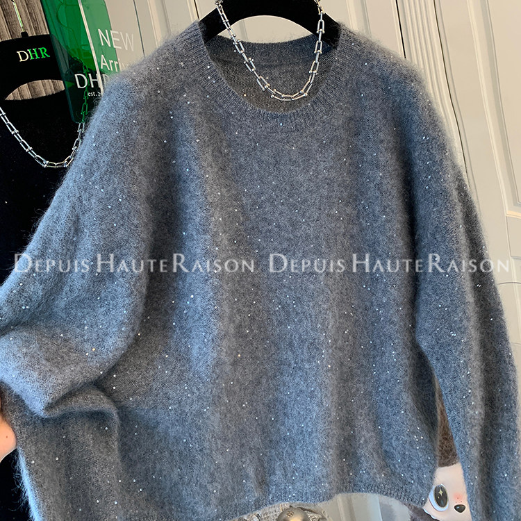 DHR 高级感满天星亮片拉绒山羊绒绵羊毛衫针织衫毛衣宽松打底衫女,淘宝优惠券,粉丝福利购,淘宝优惠卷