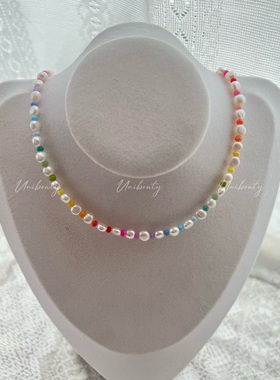 【彩虹糖】原创设计手工天然淡水珍珠米珠珠彩色串多巴胺项链女
