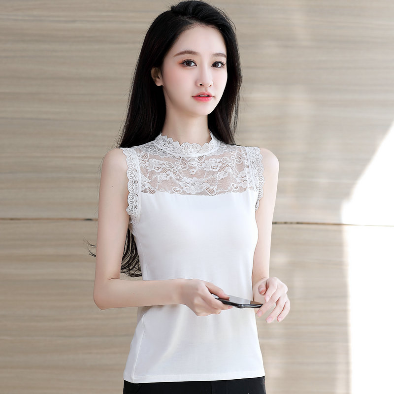 中高领打底衫女夏秋新款女装莫代尔镂空蕾丝无袖吊带背心内搭上衣,淘宝优惠券,粉丝福利购,淘宝优惠卷