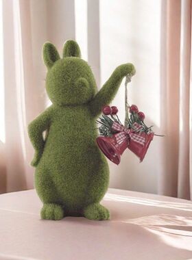 新年植绒小兔子铃铛雕像艺术品可爱兔子客厅装饰品节日装扮礼品