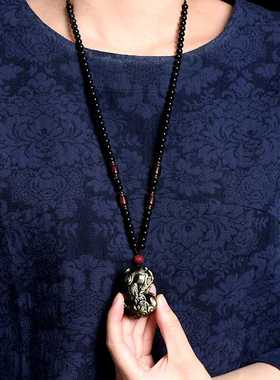 正品天然黑曜石貔貅吊坠