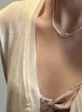 S925纯银韩版小众设计感双层打结蛇骨链韩版时尚INS风博主款项链