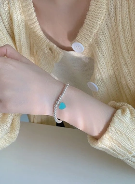 925纯银蓝色爱心手链心形银珠手串大牌元素银首饰女百搭6785L