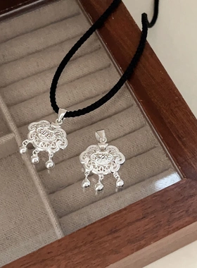 s925纯银法式古风平安锁铃铛吊坠女小众长命锁项链坠不含链