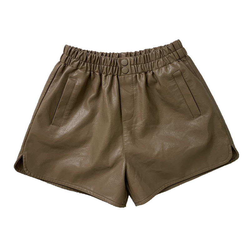 酷酷啦韩版高腰皮短裤女秋冬百搭皮裤外穿纽扣装饰宽松阔腿裤靴裤,淘宝优惠券,粉丝福利购,淘宝优惠卷