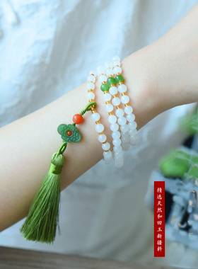 和田玉三缘证宝羊脂白南红碧玉石