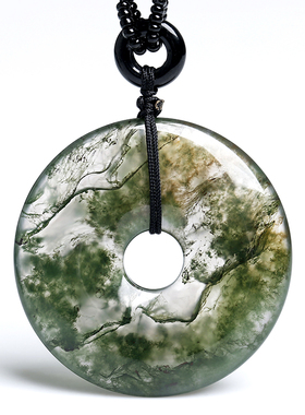 飘花玉髓水草玛瑙平安扣项链坠