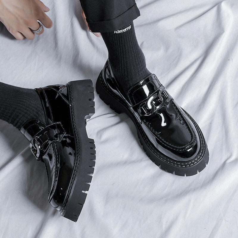 漆皮皮鞋四季无鞋带一脚蹬亮面抛光厚底豆豆鞋男士高级感乐福鞋潮,淘宝优惠券,粉丝福利购,淘宝优惠卷