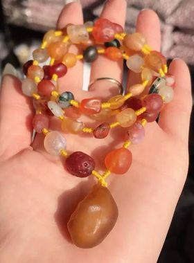 阿拉善玛瑙项链 戈壁葡萄干玛瑙 筋脉玛瑙 糖心彩色玉石项链