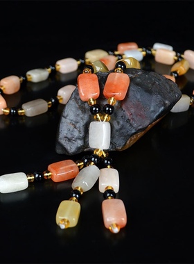 厂家新疆克拉玛依原石金丝玉宝石光戈壁彩玉项链毛衣链