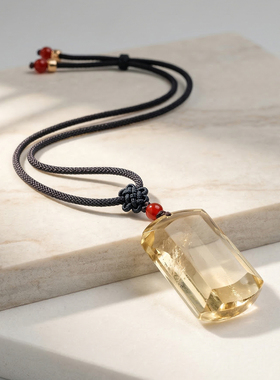 天然黄水晶无事牌招财吊坠项链