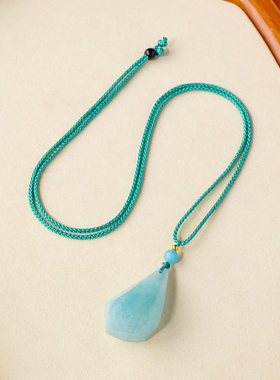 天然海蓝宝随形编织绳轻奢吊坠