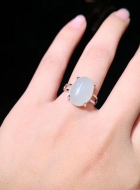 羊脂白玉开口女款证书戒指