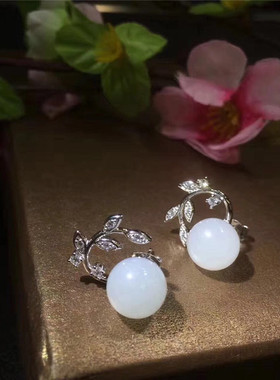 镶嵌白玉耳坠首饰包邮