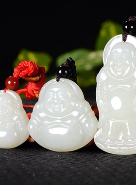 大肚佛白玉大肚佛吊坠包邮