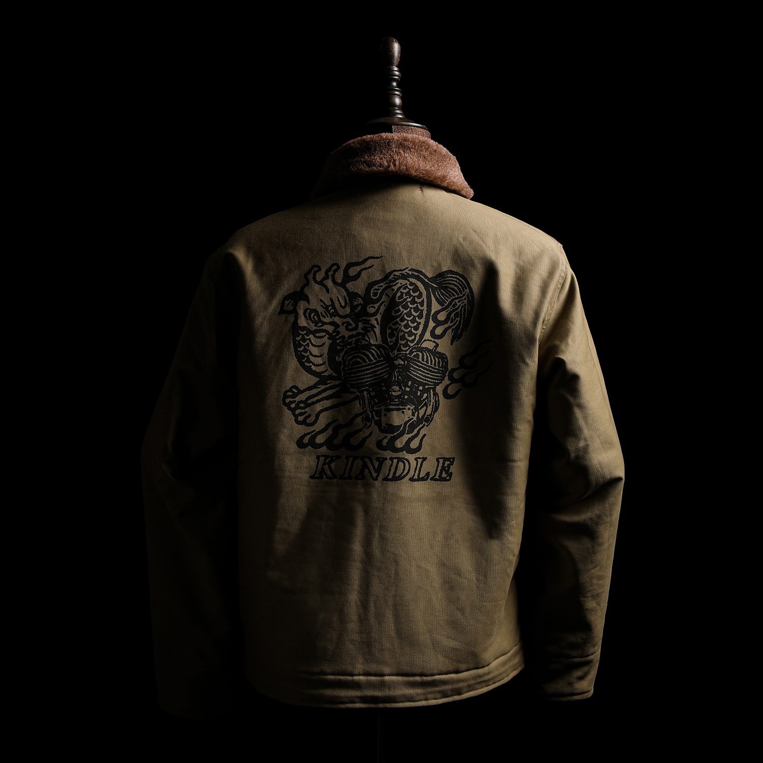 GIZEMO日本横滨展会限定 火麒麟羊驼毛机车夹克 防水面料N1甲板服 - 图2