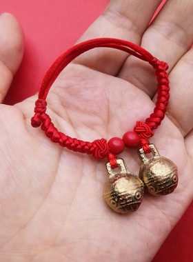 有声虎头学步铜铃铛朱砂男女宝宝婴儿童脚链端午节五彩红绳手链绳