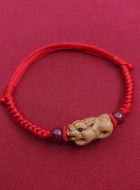 桃木貔貅朱砂转运珠脚链