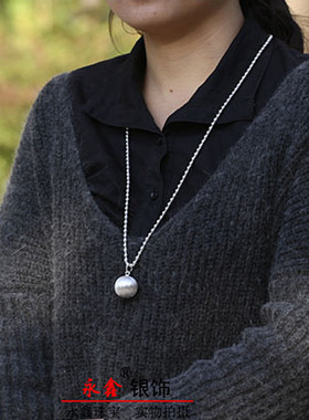 银项链女999纯圆珠幸运磨砂长款