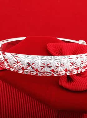 复古风推拉可调节满天星纯银手镯