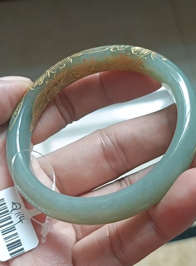 商场撤柜天然和田玉雕花描金手镯玉镯 带国家官方证书保真品q114