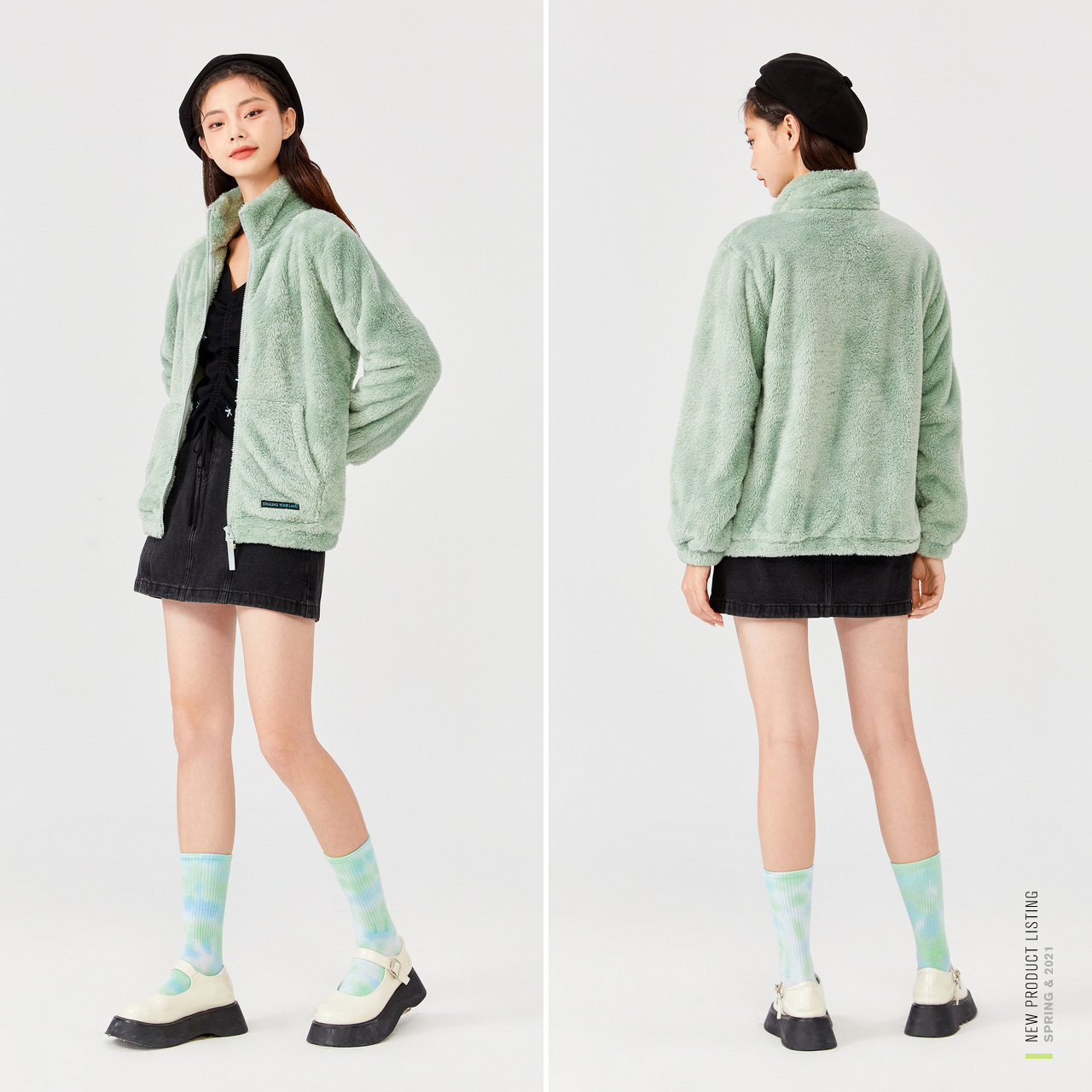 森马珊瑚绒保暖加绒2021立领夹克 森马时尚短外套